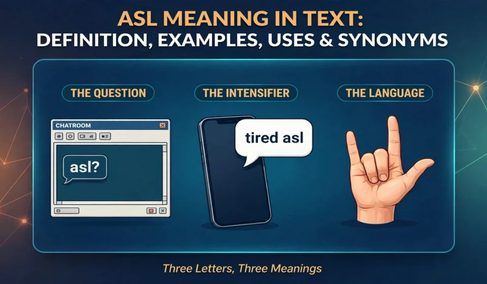 ASL meaning in text infographic: definition, examples, uses and synonyms