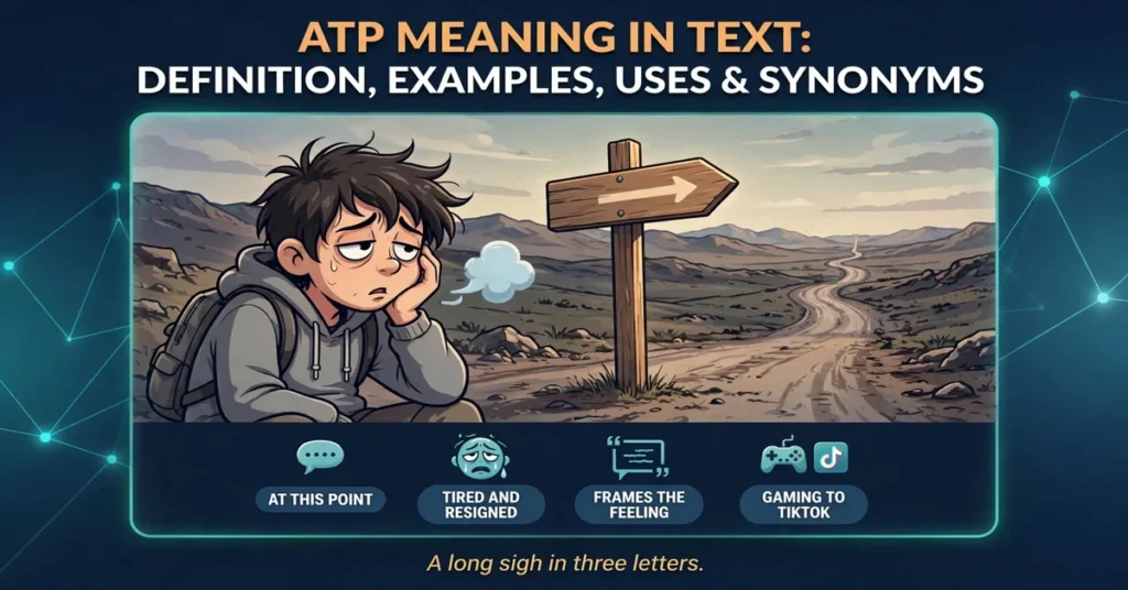 ATP meaning in text infographic: definition, examples, uses and synonyms