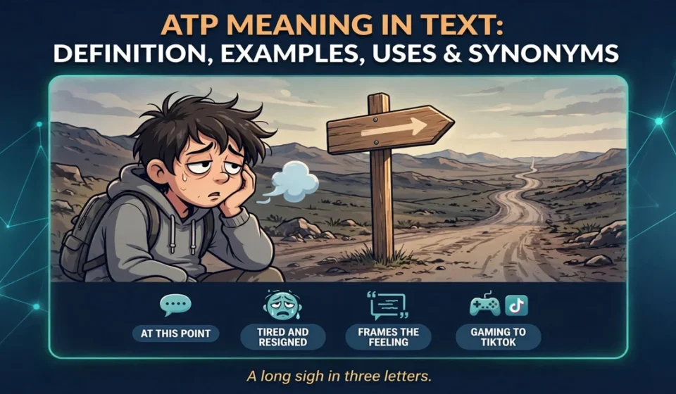 ATP meaning in text infographic: definition, examples, uses and synonyms