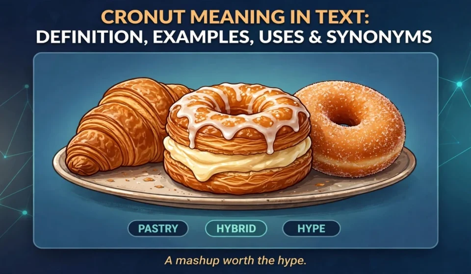 Cronut meaning in text infographic: definition, examples, uses and synonyms