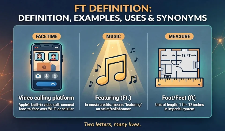 FT definition infographic: definition, examples, uses and synonyms