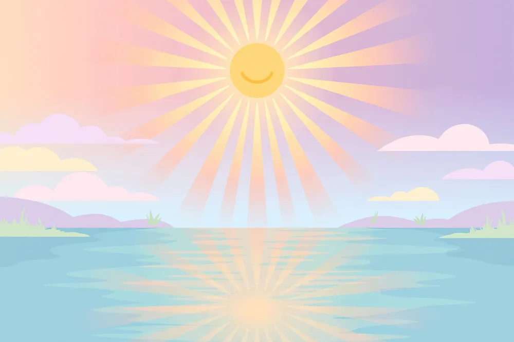 Split mood illustration of a shrug silhouette beside a smiling sun in purple and yellow.