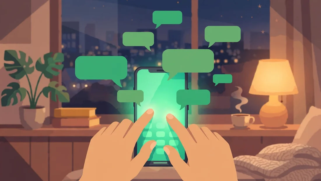 Hands typing on a smartphone with chat bubbles, illustrating how kk is used in texting conversations