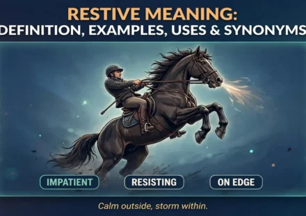 Restive meaning infographic: definition, examples, uses and synonyms