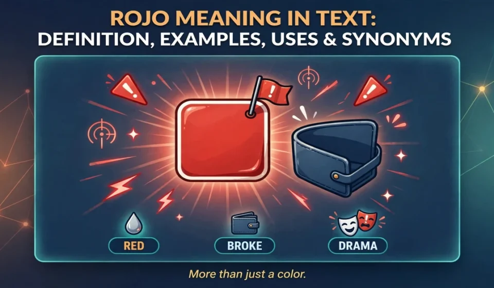 Rojo meaning in text infographic: definition, examples, uses and synonyms