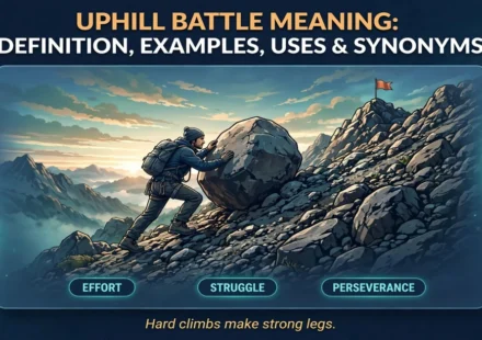 Uphill battle meaning infographic: definition, examples, uses and synonyms